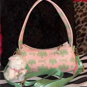 Juicy Couture Crown Print Pink & Green Shoulder Bag